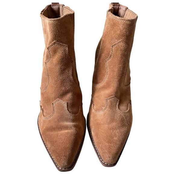 Sam Edelman western suede ankle booties – tan/camel, pointed toe, block heel, 8. - Picture 3 of 11